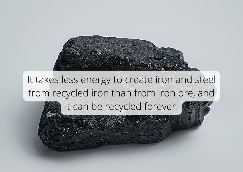 It takes less energy to create iron and steel from recycled iron than from iron ore, and it can be recycled forever.