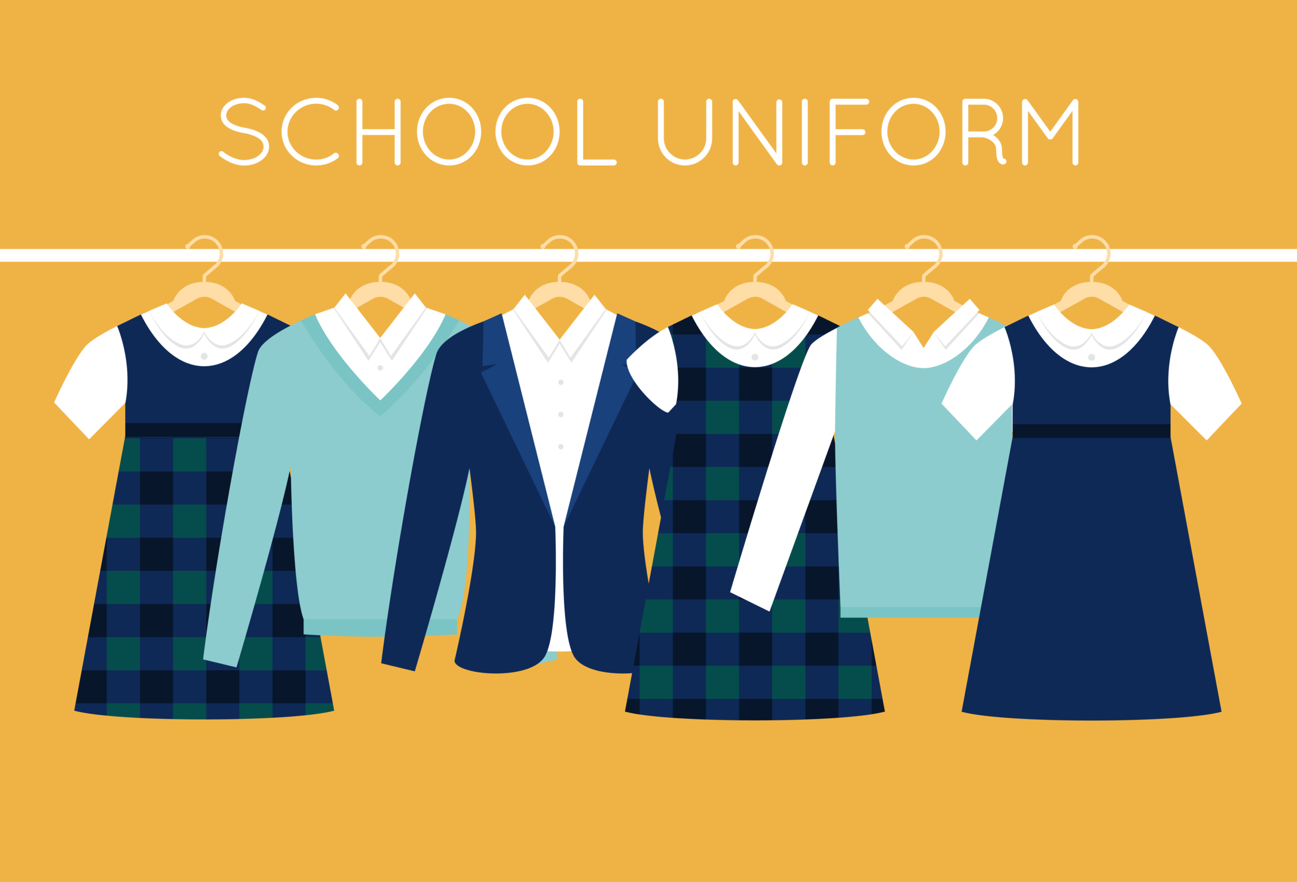 School Uniform for Children and Teenagers on Hangers. Vector Illustration