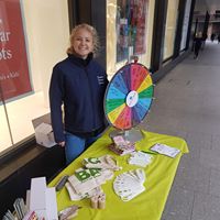 Recycle Devon Waste Educator Annie at a pop-up stand in Exeter city centre