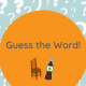 An illustration of a chair and a glass bottle, along with the words Guess the Word. The background consists of question marks.