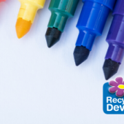 Graphic with coloured felt tip pens and the recycle devon logo