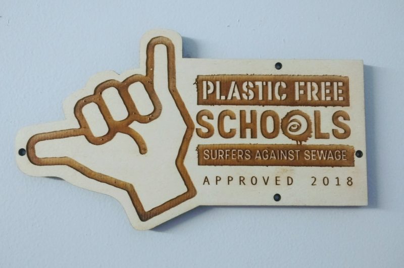 Plastic Free Schools badge from Surfers Against Sewage 2018