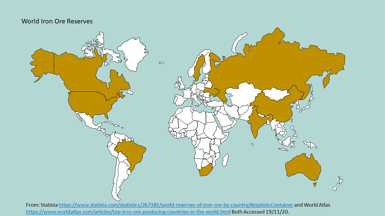 World map showing iron ore reserves