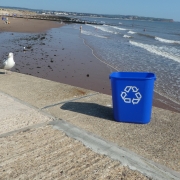 Recycling bin on beach
