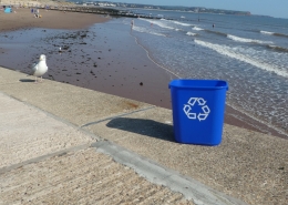 Recycling bin on beach