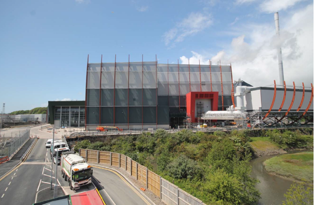 Picture of the outside of Plymouth Energy from Waste plant on a sunny day