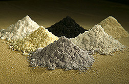 Piles of powdery oxides of rare-earth metals