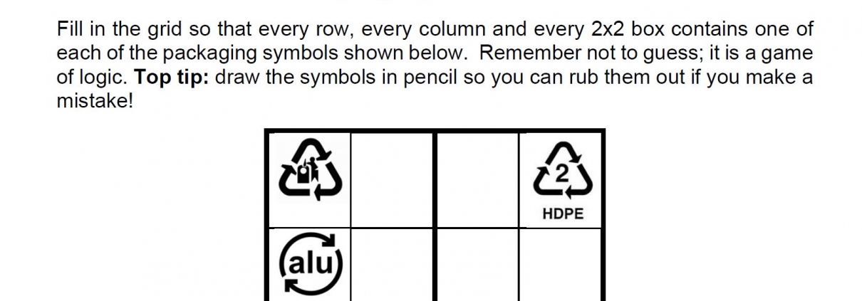 An image of packaging symbol Sudoku activity