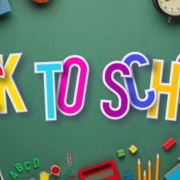 Back to school title picture with a background of stationary equipment