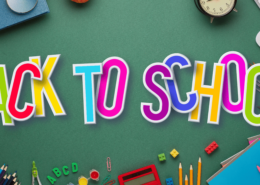 Back to school title picture with a background of stationary equipment