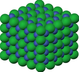 Green and blue atoms in a cube shape