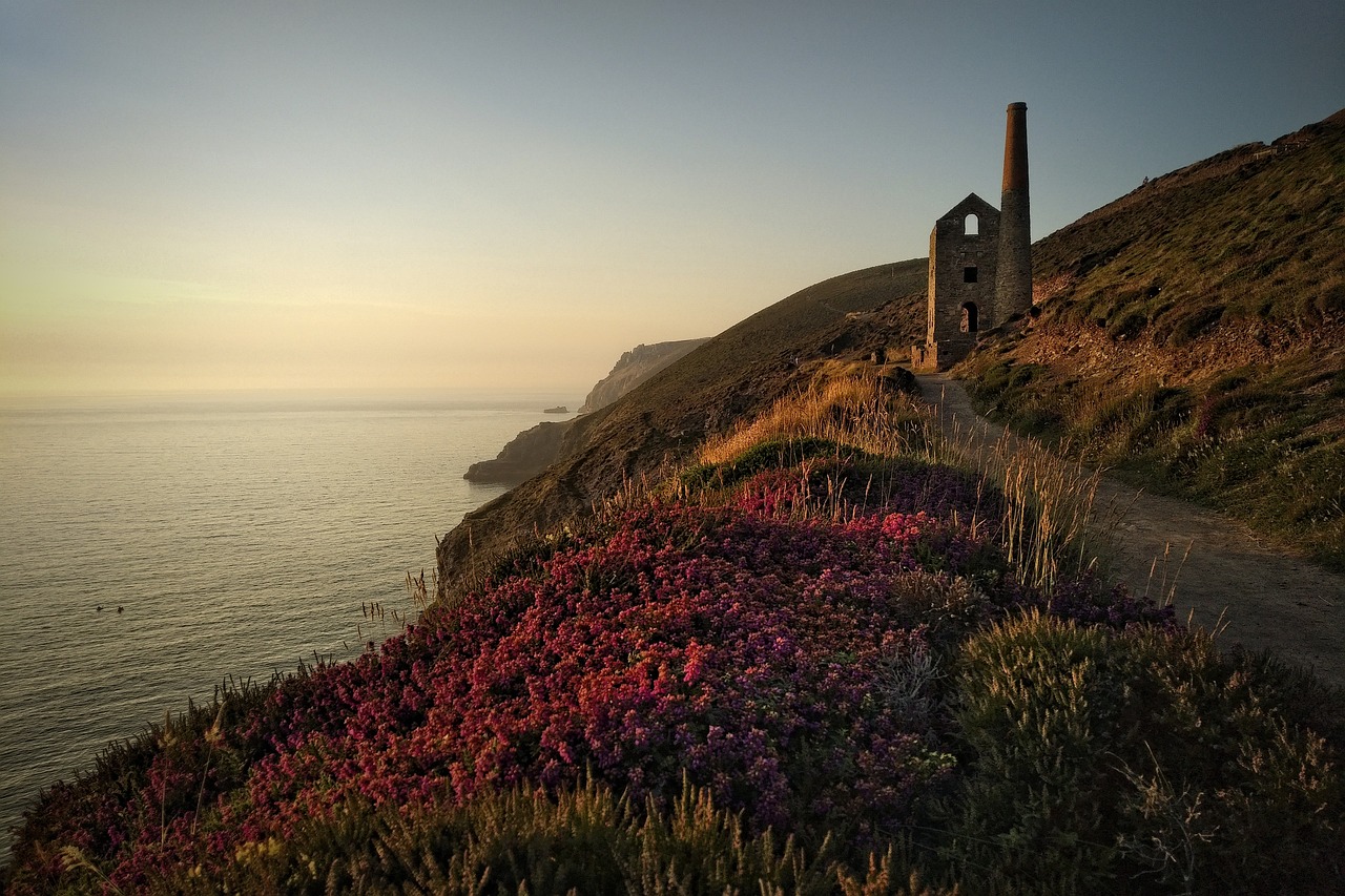 A view of a clifftop tin mine in west cornwall