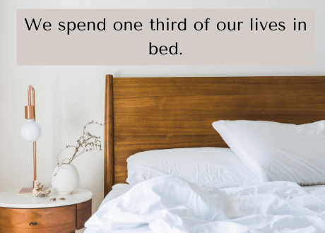Photo of a bed with the text: We spend one third of our lives in bed.
