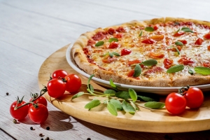 Pizza and cherry tomatoes