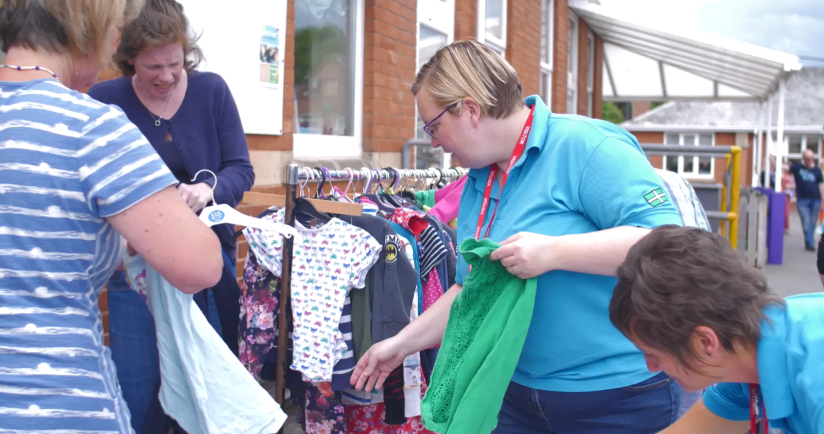 Members of the waste team at a clothes swish at St Peters Primary School in Budleigh Salterton