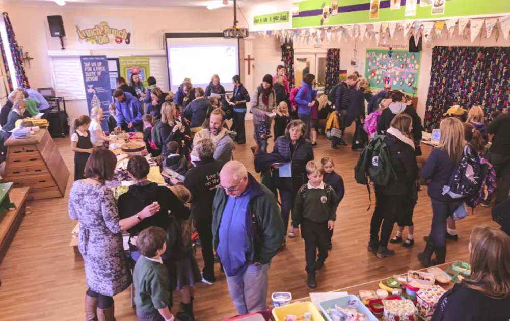 Photo of a crowd of people at St Peter's Budleigh school engagement eco-day.